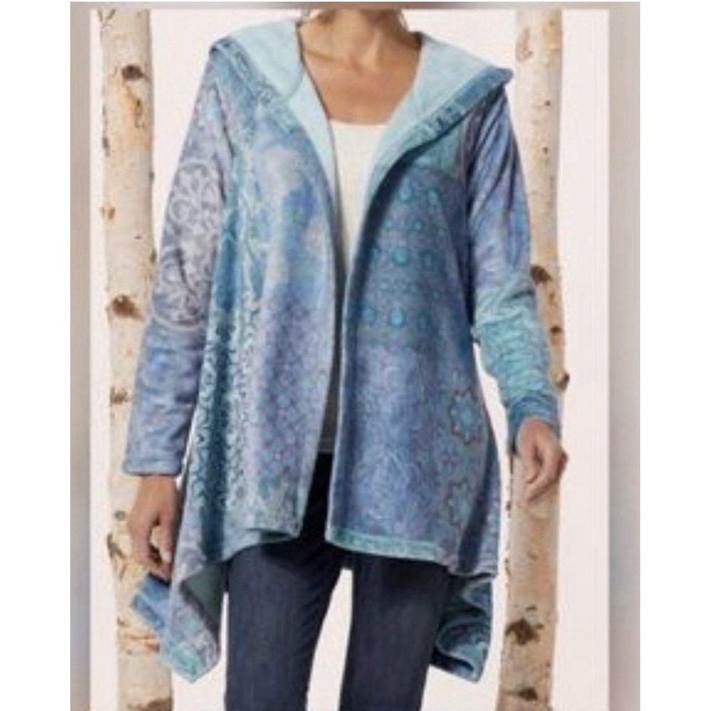Soft Surroundings‎ Fleece Hoodie Jacket XL Duster Cardigan Cozy Patchwork Boho